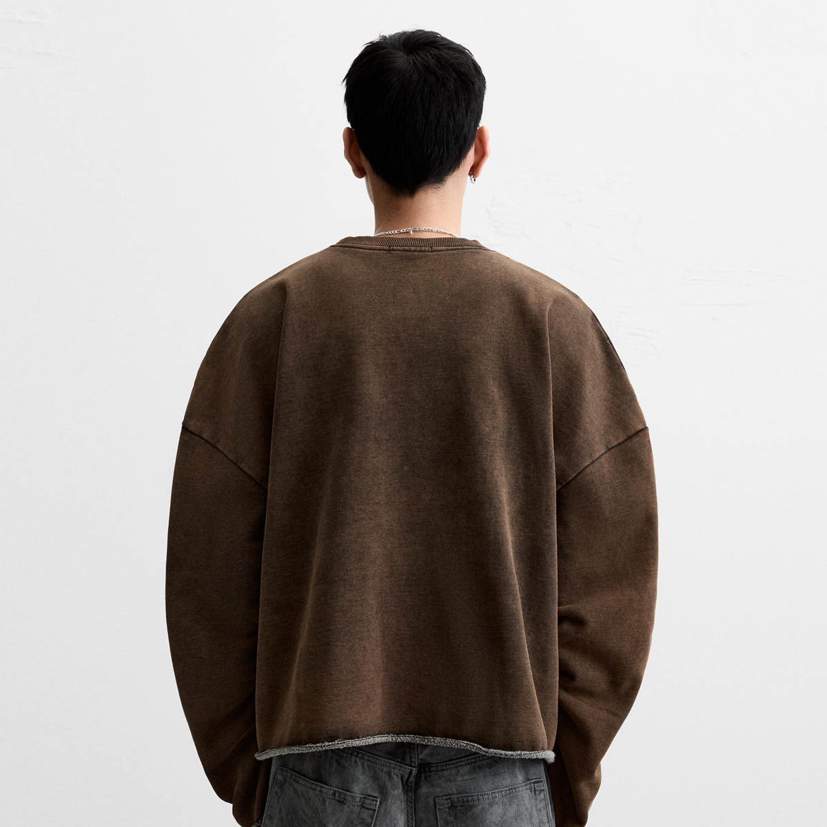 HOC Washed Raw Edge Sweater (Brown)