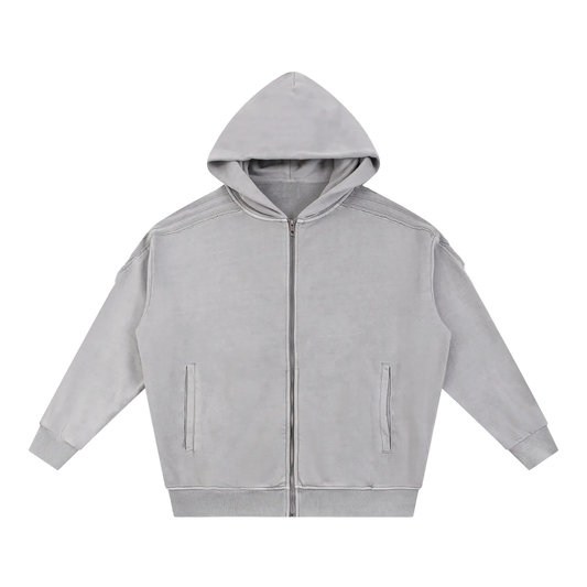 Striped Raw Edge Zip Up (Stone)