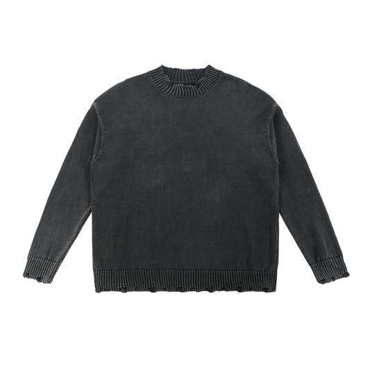 SUSTN Vintage Washed Distressed Sweater