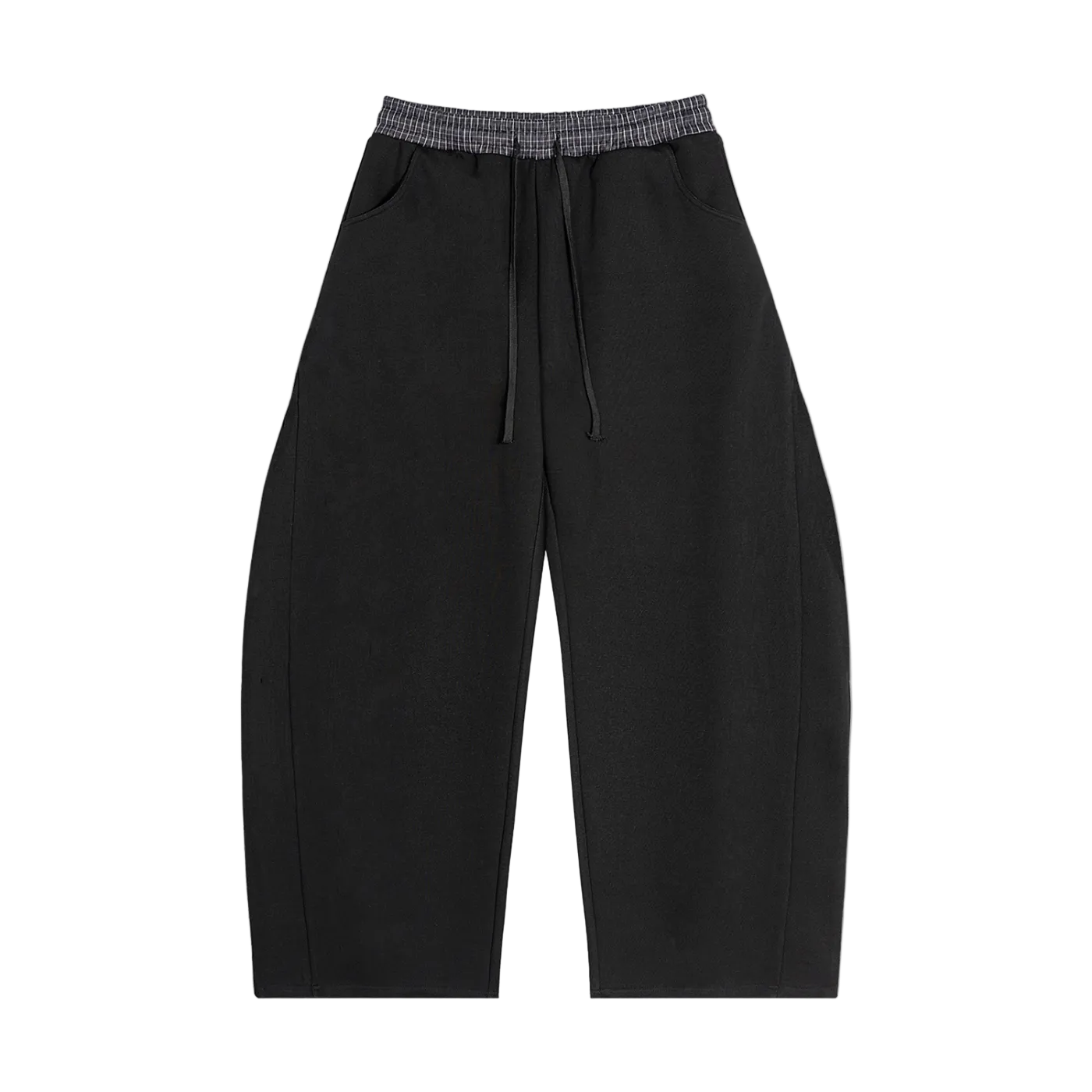 SUSTN Black Plaid Waistband Barrel SweatpantsU