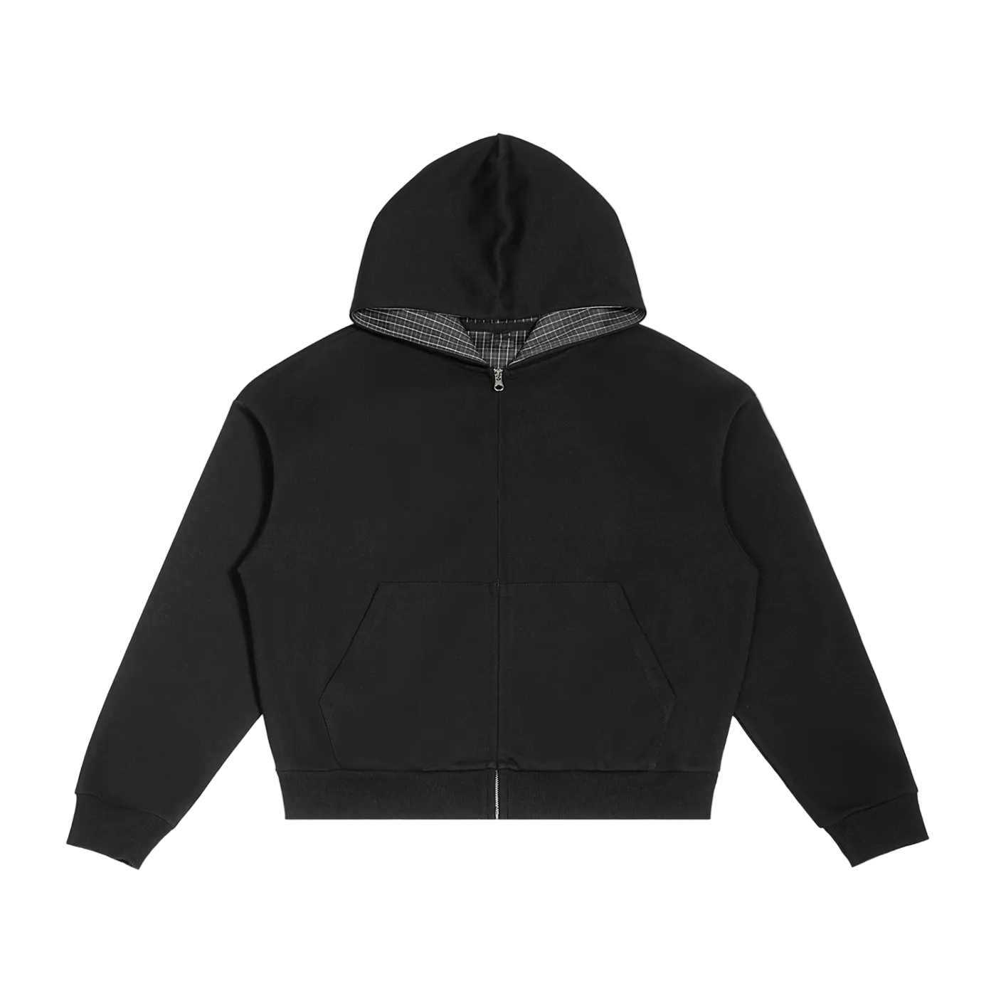 HOC Black Plaid Boxy Zip Up