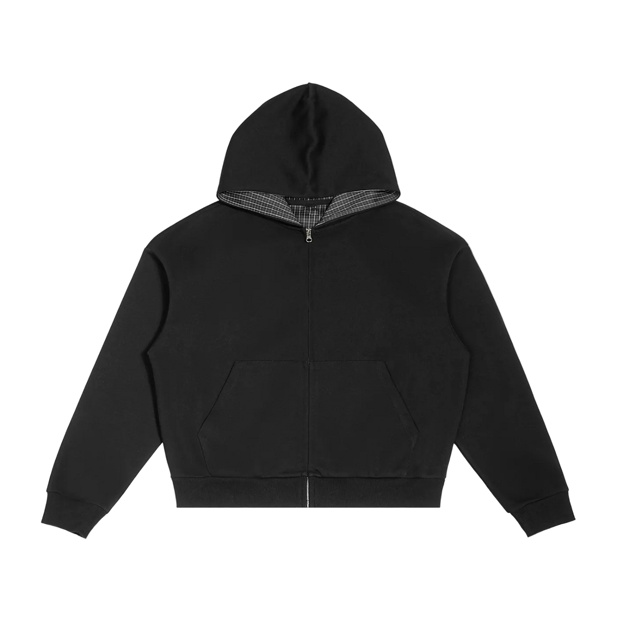 SUSTN Black Plaid Boxy Zip UpU