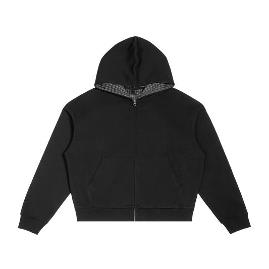 SUSTN Black Plaid Boxy Zip UpU