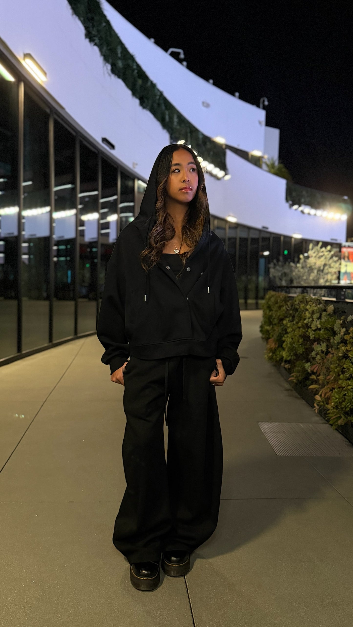 SUSTN Boxy Button Placket Hoodie