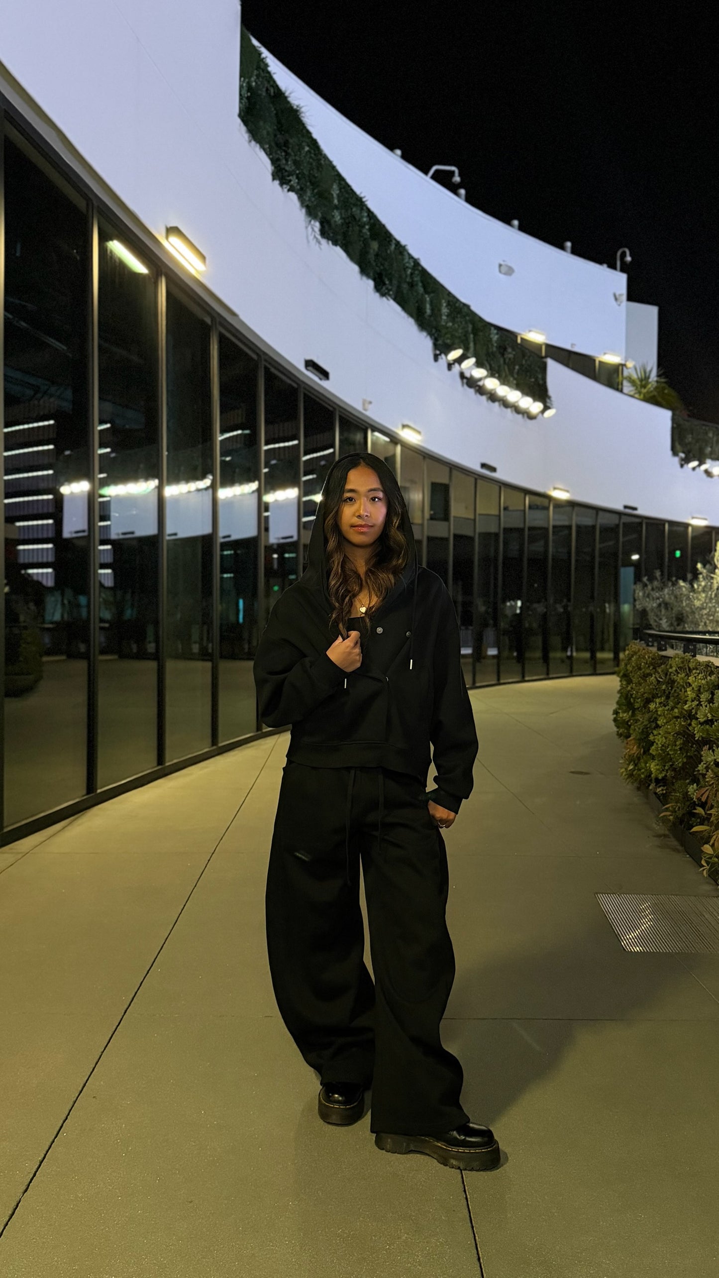 SUSTN Boxy Button Placket Hoodie