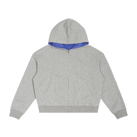 SUSTN Grey Plaid Boxy Zip Up