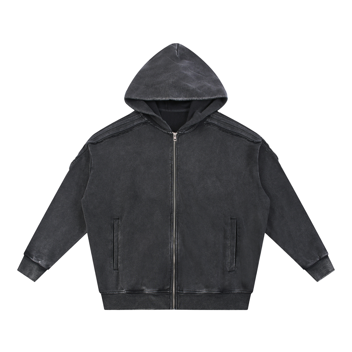 Striped Raw Edge Zip Up (Black)
