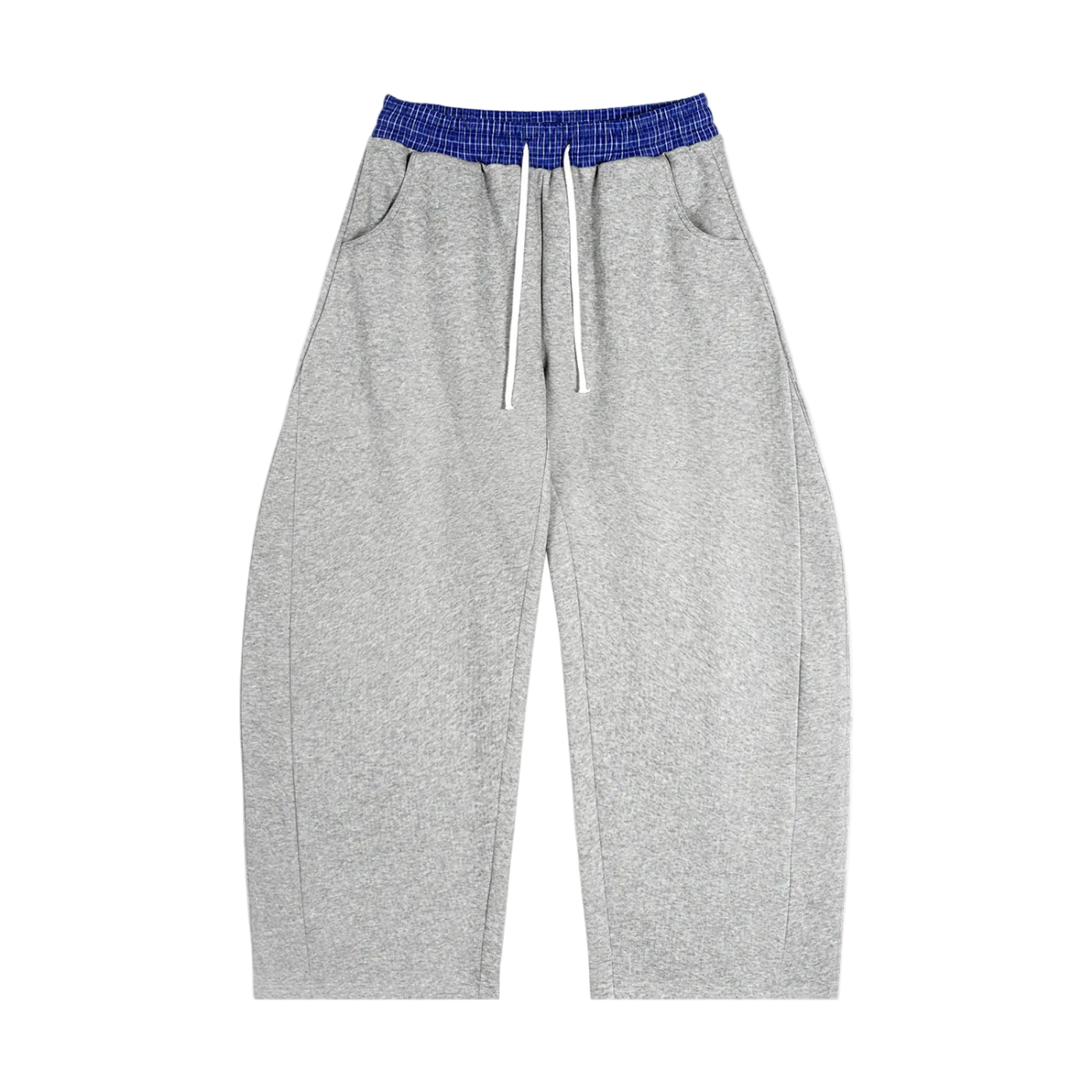 SUSTN Grey Plaid Waistband Barrel Sweatpants