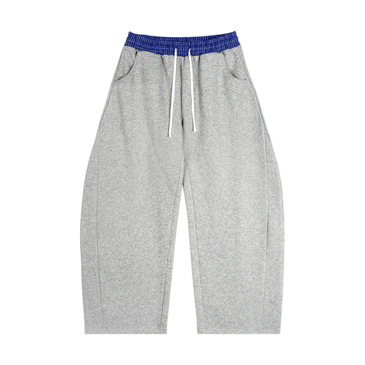 SUSTN Grey Plaid Waistband Barrel Sweatpants