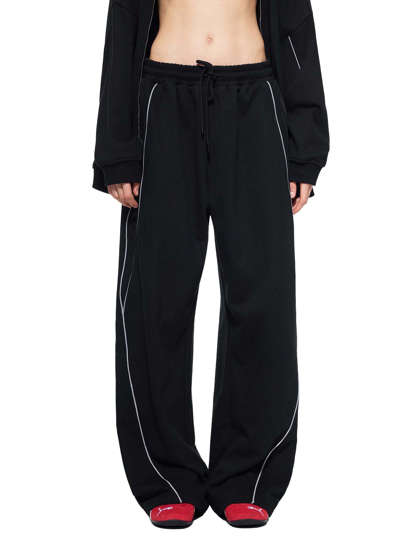 Black Reflective Striped Sweatpants
