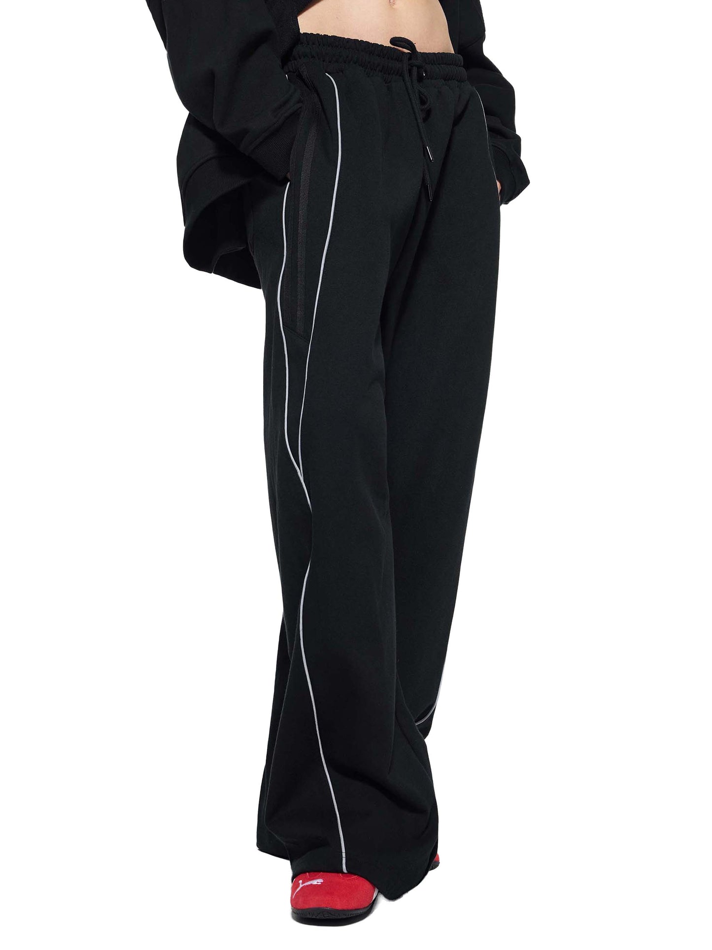Black Reflective Striped Sweatpants
