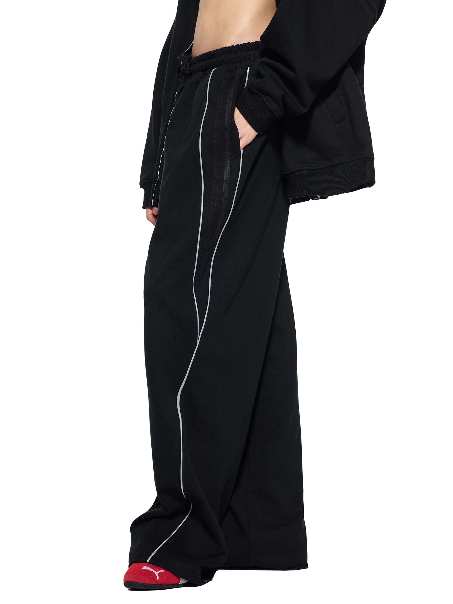 Black Reflective Striped Sweatpants