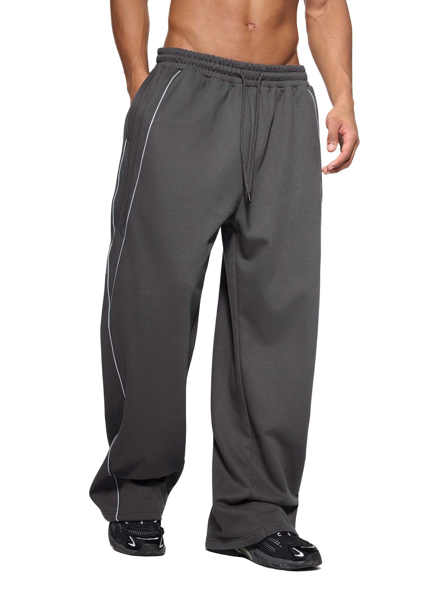 Gray Reflective Striped Sweatpants