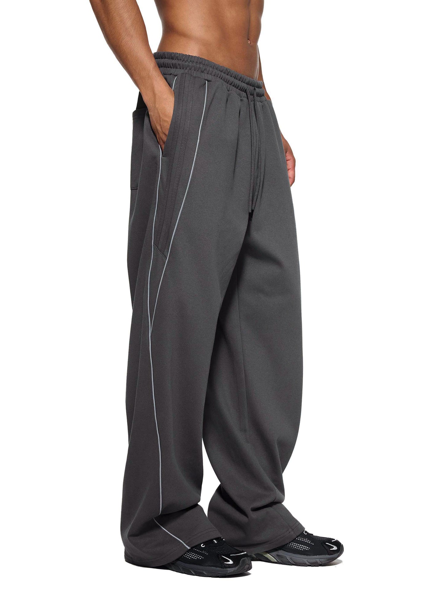 Gray Reflective Striped Sweatpants