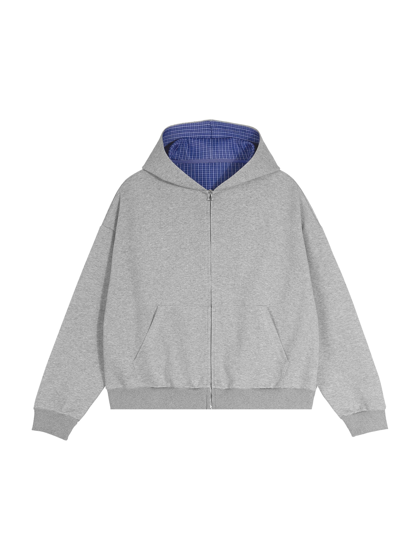 SUSTN Grey Plaid Boxy Zip Up